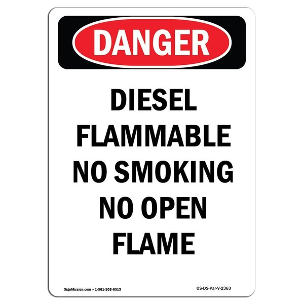 Signmission Safety Sign, OSHA Danger, 14" Height, Aluminum, Diesel Flammable No Smoking No, Portrait OS-DS-A-1014-V-2363